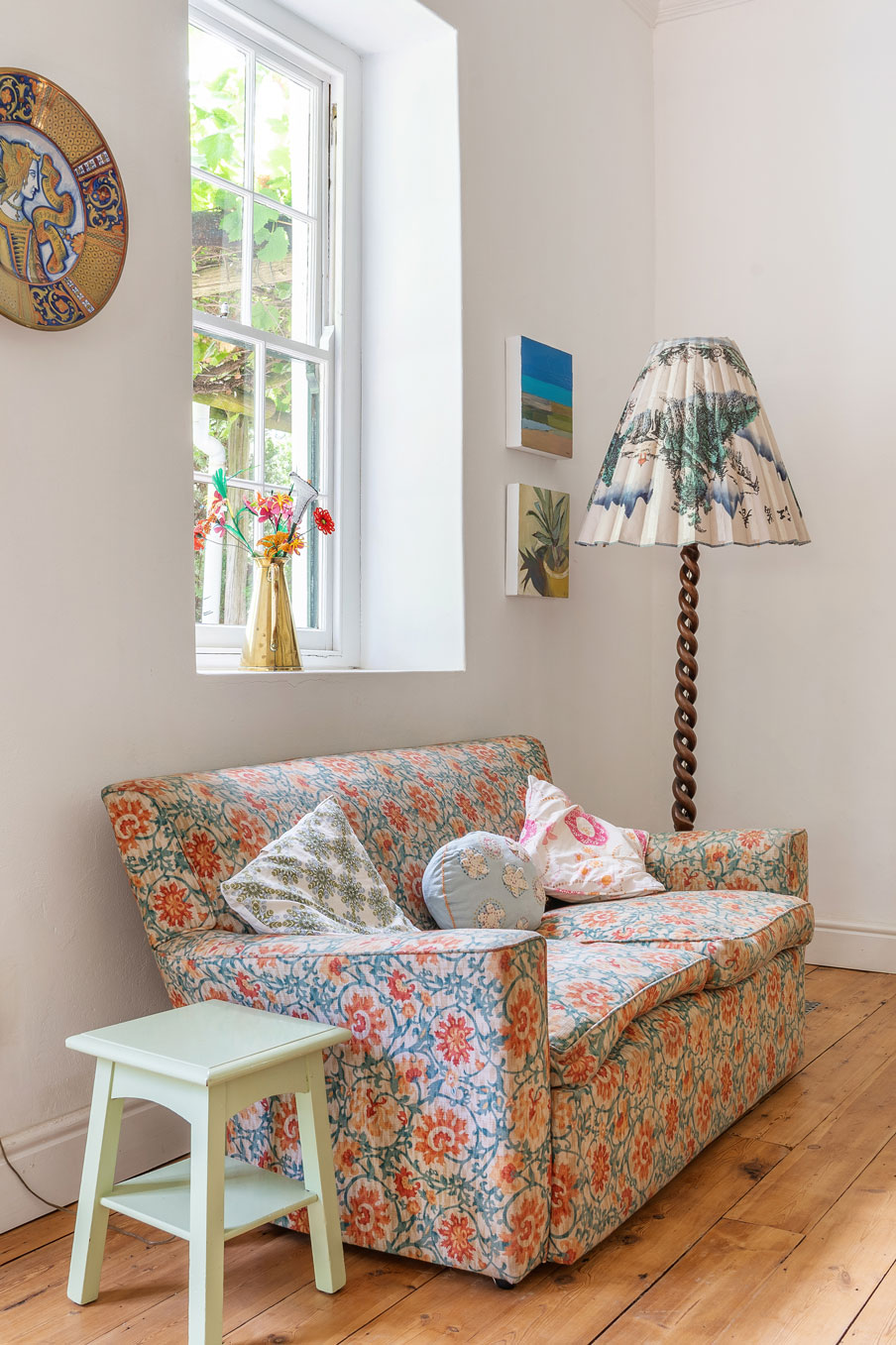 A colourful and brightly patterned couch