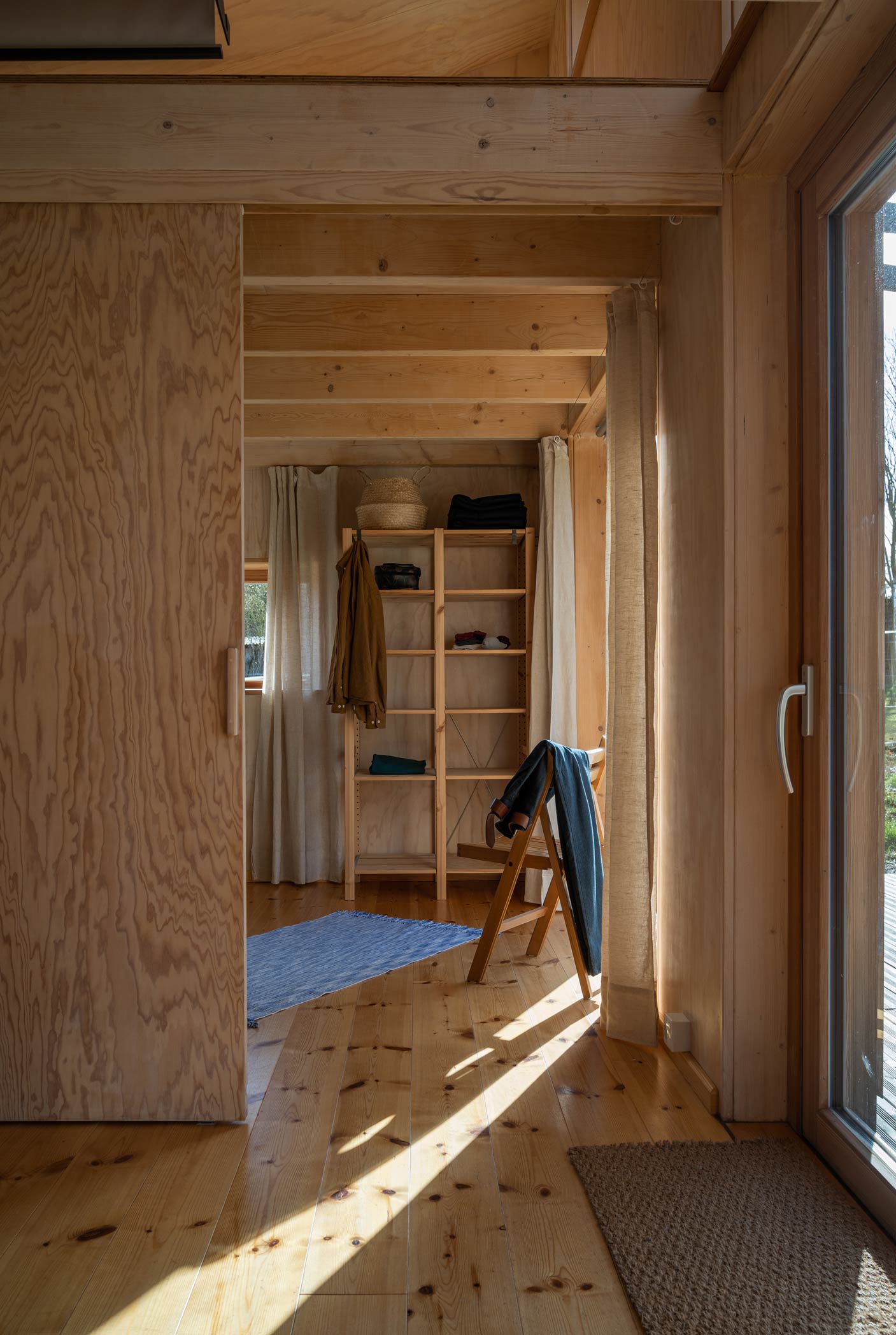 Interior photography of eco friendly wooden cabin in German countryside