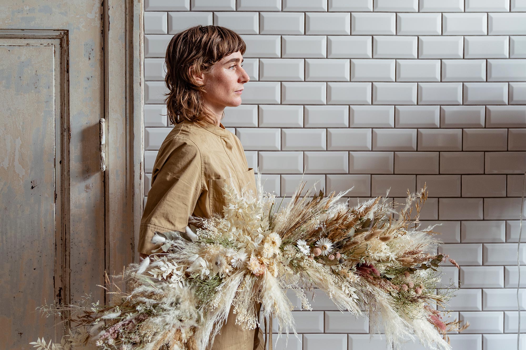 Mia Jivung with her dried flower creations